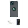 MARSİLYAN™- iPhone 14 Kılıf Yörünge Çizgi - Siyah 3D Antistatik Hayalet Cam Ekran Koruyucu + Diamond Kamera Lens - PE