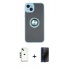 MARSİLYAN™- iPhone 14 Kılıf Yörünge Çizgi - Siyah 3D Antistatik Hayalet Cam Ekran Koruyucu + Shine Kamera Lens - YL