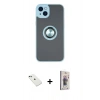 MARSİLYAN™- iPhone 14 Kılıf Yörünge Çizgi - Siyah Bilvis 3D Cam Ekran Koruyucu + Diamond Kamera Lens - YL