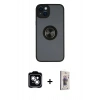 MARSİLYAN™- iPhone 14 Kılıf Yörünge Çizgi - Siyah Bilvis 3D Cam Ekran Koruyucu + PVD Metal Kamera Lens - GS