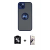 MARSİLYAN™- iPhone 14 Kılıf Yörünge Çizgi - Siyah Bilvis 3D Mat Cam Ekran Koruyucu + PVD Metal Kamera Lens - MI