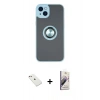 MARSİLYAN™- iPhone 14 Kılıf Yörünge Çizgi - Siyah Bilvis 3D Mat Cam Ekran Koruyucu + Diamond Kamera Lens - PE
