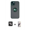 MARSİLYAN™- iPhone 14 Kılıf Yörünge Çizgi - Siyah Bilvis 3D Mat Cam Ekran Koruyucu + PVD Metal Kamera Lens - PE