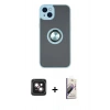 MARSİLYAN™- iPhone 14 Kılıf Yörünge Çizgi - Siyah Bilvis 3D Mat Cam Ekran Koruyucu + PVD Metal Kamera Lens - PE