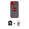 MARSİLYAN™- iPhone 14 Kılıf Yörünge Çizgi - Siyah Bilvis 3D Mat Cam Ekran Koruyucu + PVD Metal Kamera Lens - YL