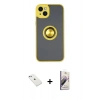 MARSİLYAN™- iPhone 14 Kılıf Yörünge Çizgi - Siyah Bilvis 3D Mat Cam Ekran Koruyucu + Diamond Kamera Lens - SABE