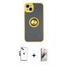MARSİLYAN™- iPhone 14 Kılıf Yörünge Çizgi - Siyah Bilvis 3D Mat Cam Ekran Koruyucu + Shine Kamera Lens - SH
