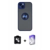 MARSİLYAN™- iPhone 14 Kılıf Yörünge Çizgi - Siyah Bilvis 5in1 3D Magic Cam Ekran Koruyucu + PVD Metal Kamera Lens - GS