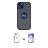 MARSİLYAN™- iPhone 14 Kılıf Yörünge Çizgi - Siyah Bilvis 5in1 3D Magic Cam Ekran Koruyucu + Shine Kamera Lens - GS
