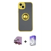MARSİLYAN™- iPhone 14 Kılıf Yörünge Çizgi - Siyah Bilvis 5in1 3D Magic Cam Ekran Koruyucu + Raze Metal Kamera Lens - KI