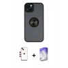 MARSİLYAN™- iPhone 14 Kılıf Yörünge Çizgi - Siyah Bilvis 5in1 3D Magic Cam Ekran Koruyucu + Shine Kamera Lens - KI