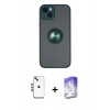 MARSİLYAN™- iPhone 14 Kılıf Yörünge Çizgi - Siyah Bilvis 5in1 3D Magic Cam Ekran Koruyucu + Shine Kamera Lens - MI