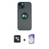 MARSİLYAN™- iPhone 14 Kılıf Yörünge Çizgi - Siyah Bilvis 5in1 3D Magic Cam Ekran Koruyucu + PVD Metal Kamera Lens - PE