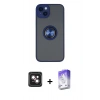 MARSİLYAN™- iPhone 14 Kılıf Yörünge Çizgi - Siyah Bilvis 5in1 3D Magic Cam Ekran Koruyucu + PVD Metal Kamera Lens - PE