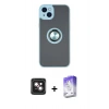 MARSİLYAN™- iPhone 14 Kılıf Yörünge Çizgi - Siyah Bilvis 5in1 3D Magic Cam Ekran Koruyucu + PVD Metal Kamera Lens - PE