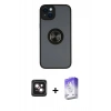 MARSİLYAN™- iPhone 14 Kılıf Yörünge Çizgi - Siyah Bilvis 5in1 3D Magic Cam Ekran Koruyucu + PVD Metal Kamera Lens - PE