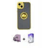 MARSİLYAN™- iPhone 14 Kılıf Yörünge Çizgi - Siyah Bilvis 5in1 3D Magic Cam Ekran Koruyucu + Raze Metal Kamera Lens - MR
