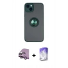 MARSİLYAN™- iPhone 14 Kılıf Yörünge Çizgi - Siyah Bilvis 5in1 3D Magic Cam Ekran Koruyucu + Raze Metal Kamera Lens - MR