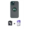 MARSİLYAN™- iPhone 14 Kılıf Yörünge Çizgi - Siyah Bilvis 5in1 3D Magic Cam Ekran Koruyucu + Siyah PVD Metal Kamera Lens