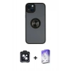 MARSİLYAN™- iPhone 14 Kılıf Yörünge Çizgi - Siyah Bilvis 5in1 3D Magic Cam Ekran Koruyucu + Siyah PVD Metal Kamera Lens