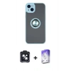 MARSİLYAN™- iPhone 14 Kılıf Yörünge Çizgi - Siyah Bilvis 5in1 3D Magic Cam Ekran Koruyucu + Siyah PVD Metal Kamera Lens