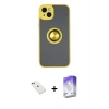 MARSİLYAN™- iPhone 14 Kılıf Yörünge Çizgi - Siyah Bilvis 5in1 3D Magic Cam Ekran Koruyucu + Diamond Kamera Lens - YL