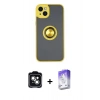 MARSİLYAN™- iPhone 14 Kılıf Yörünge Çizgi - Siyah Bilvis 5in1 3D Magic Cam Ekran Koruyucu + PVD Metal Kamera Lens - YL