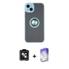 MARSİLYAN™- iPhone 14 Kılıf Yörünge Çizgi - Siyah Bilvis 5in1 3D Magic Cam Ekran Koruyucu + PVD Metal Kamera Lens - YL