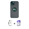 MARSİLYAN™- iPhone 14 Kılıf Yörünge Çizgi - Siyah Bilvis 5in1 3D Magic Cam Ekran Koruyucu + Shine Kamera Lens - YL