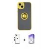 MARSİLYAN™- iPhone 14 Kılıf Yörünge Çizgi - Siyah Bilvis 5in1 3D Magic Cam Ekran Koruyucu + Shine Kamera Lens - YL