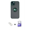 MARSİLYAN™- iPhone 14 Kılıf Yörünge Çizgi - Siyah Bilvis 5in1 5D Magic Hayalet Cam Ekran Koruyucu + Diamond Kamera Lens - SABE