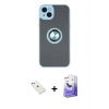 MARSİLYAN™- iPhone 14 Kılıf Yörünge Çizgi - Siyah Bilvis 5in1 5D Magic Hayalet Cam Ekran Koruyucu + Diamond Kamera Lens - SABE