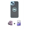 MARSİLYAN™- iPhone 14 Kılıf Yörünge Çizgi - Siyah Bilvis 5in1 5D Magic Hayalet Cam Ekran Koruyucu + Mor Raze Metal Kamera Lens