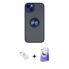 MARSİLYAN™- iPhone 14 Kılıf Yörünge Çizgi - Siyah Bilvis 5in1 5D Magic Hayalet Cam Ekran Koruyucu + Pembe Diamond Kamera Lens