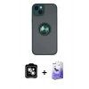 MARSİLYAN™- iPhone 14 Kılıf Yörünge Çizgi - Siyah Bilvis 5in1 5D Magic Hayalet Cam Ekran Koruyucu + PVD Metal Kamera Lens - GS