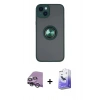 MARSİLYAN™- iPhone 14 Kılıf Yörünge Çizgi - Siyah Bilvis 5in1 5D Magic Hayalet Cam Ekran Koruyucu + Raze Metal Kamera Lens - GS
