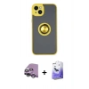MARSİLYAN™- iPhone 14 Kılıf Yörünge Çizgi - Siyah Bilvis 5in1 5D Magic Hayalet Cam Ekran Koruyucu + Raze Metal Kamera Lens - GS