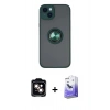 MARSİLYAN™- iPhone 14 Kılıf Yörünge Çizgi - Siyah Bilvis 5in1 5D Magic Hayalet Cam Ekran Koruyucu + PVD Metal Kamera Lens - TU