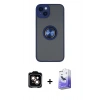 MARSİLYAN™- iPhone 14 Kılıf Yörünge Çizgi - Siyah Bilvis 5in1 5D Magic Hayalet Cam Ekran Koruyucu + PVD Metal Kamera Lens - TU
