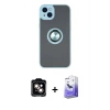 MARSİLYAN™- iPhone 14 Kılıf Yörünge Çizgi - Siyah Bilvis 5in1 5D Magic Hayalet Cam Ekran Koruyucu + PVD Metal Kamera Lens - TU