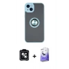 MARSİLYAN™- iPhone 14 Kılıf Yörünge Çizgi - Siyah Bilvis 5in1 5D Magic Hayalet Cam Ekran Koruyucu + PVD Metal Kamera Lens - YL