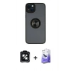 MARSİLYAN™- iPhone 14 Kılıf Yörünge Çizgi - Siyah Bilvis 5in1 5D Magic Hayalet Cam Ekran Koruyucu + PVD Metal Kamera Lens - YL