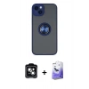 MARSİLYAN™- iPhone 14 Kılıf Yörünge Çizgi - Siyah Bilvis 5in1 5D Magic Hayalet Cam Ekran Koruyucu + PVD Metal Kamera Lens - YL
