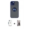 MARSİLYAN™- iPhone 14 Kılıf Yörünge Çizgi - Siyah Bilvis Hayalet Cam Ekran Koruyucu + Shine Kamera Lens - MI