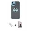 MARSİLYAN™- iPhone 14 Kılıf Yörünge Çizgi - Siyah Bilvis Hayalet Cam Ekran Koruyucu + Diamond Kamera Lens - PE