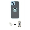 MARSİLYAN™- iPhone 14 Kılıf Yörünge Çizgi - Siyah Bilvis Hayalet Cam Ekran Koruyucu + Diamond Kamera Lens - PE