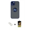 MARSİLYAN™- iPhone 14 Kılıf Yörünge Çizgi - Siyah Buffer Cam Ekran Koruyucu + Diamond Kamera Lens - PE