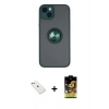 MARSİLYAN™- iPhone 14 Kılıf Yörünge Çizgi - Siyah Buffer Cam Ekran Koruyucu + Diamond Kamera Lens - PE