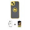 MARSİLYAN™- iPhone 14 Kılıf Yörünge Çizgi - Siyah Buffer Cam Ekran Koruyucu + Shine Kamera Lens - GI