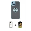 MARSİLYAN™- iPhone 14 Kılıf Yörünge Çizgi - Siyah Buffer Cam Ekran Koruyucu + Gold Shine Kamera Lens
